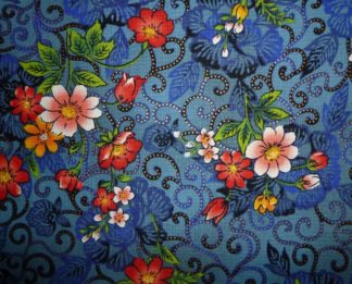 Stoff "Tea Garden" Blütenranken auf jeansblau