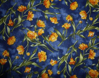 Stoff Serendipity gelbe Blüten auf jeansblau