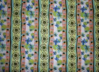 Stoff Andromeda Bordüre gelb-grün-blau