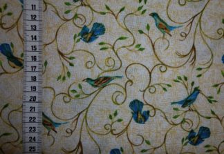 Stoff Hydrangea Radiance Vögel auf beige