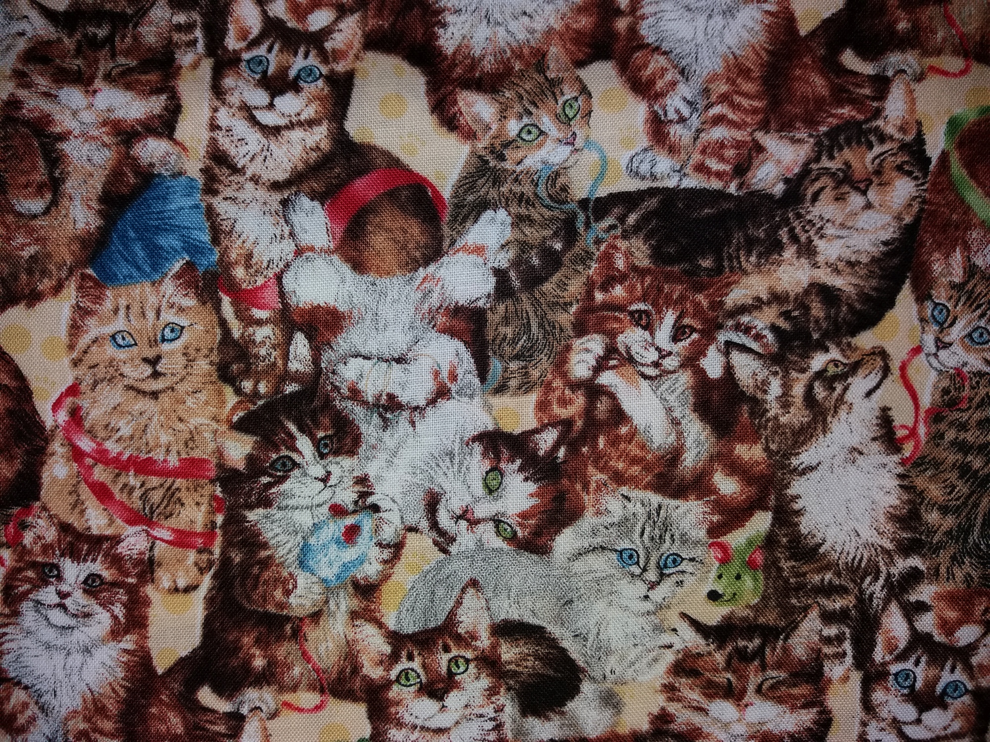 Stoff beige mit Tigerkatzen