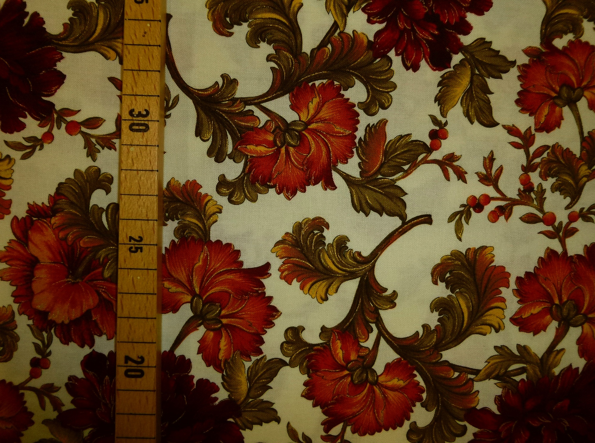 Stoff Blumen orange-rot-oliv auf natur – Bild 5