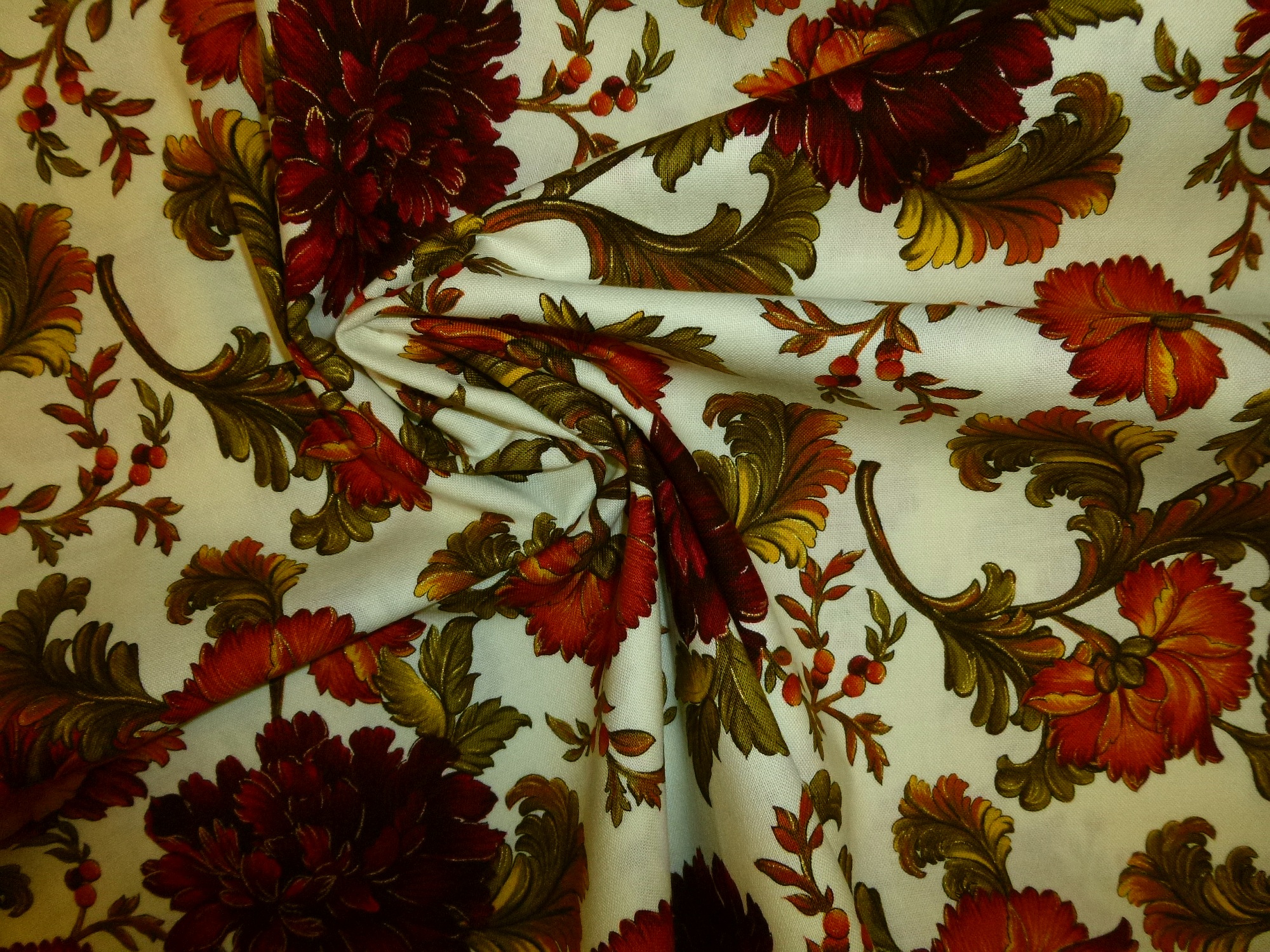 Stoff Blumen orange-rot-oliv auf natur – Bild 4