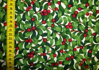 Weihnachtstoff natur mit Misteln grün und rot