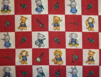 Stoff rot-weiß Karo mit musikalischen Tieren