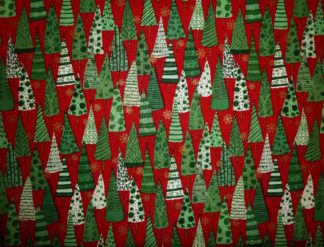 Weihnachtsstoff Bäume auf rot mit gold