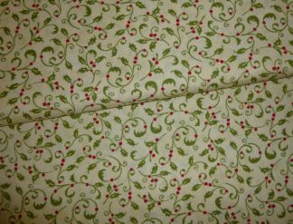 Stoff beige mit Ilex grün-rot