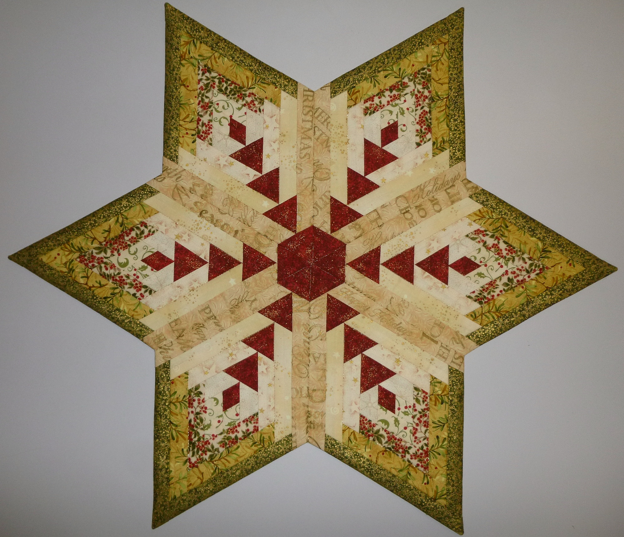 Strahlenstern 6-eckig natur-rot-goldgrün