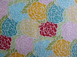 Stoff Chantilly Blüten gelb-rot-türkis
