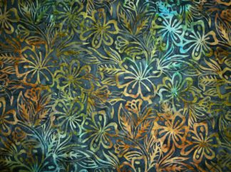 Stoff Batik Cabana Blüten petrol-türkis-ocker