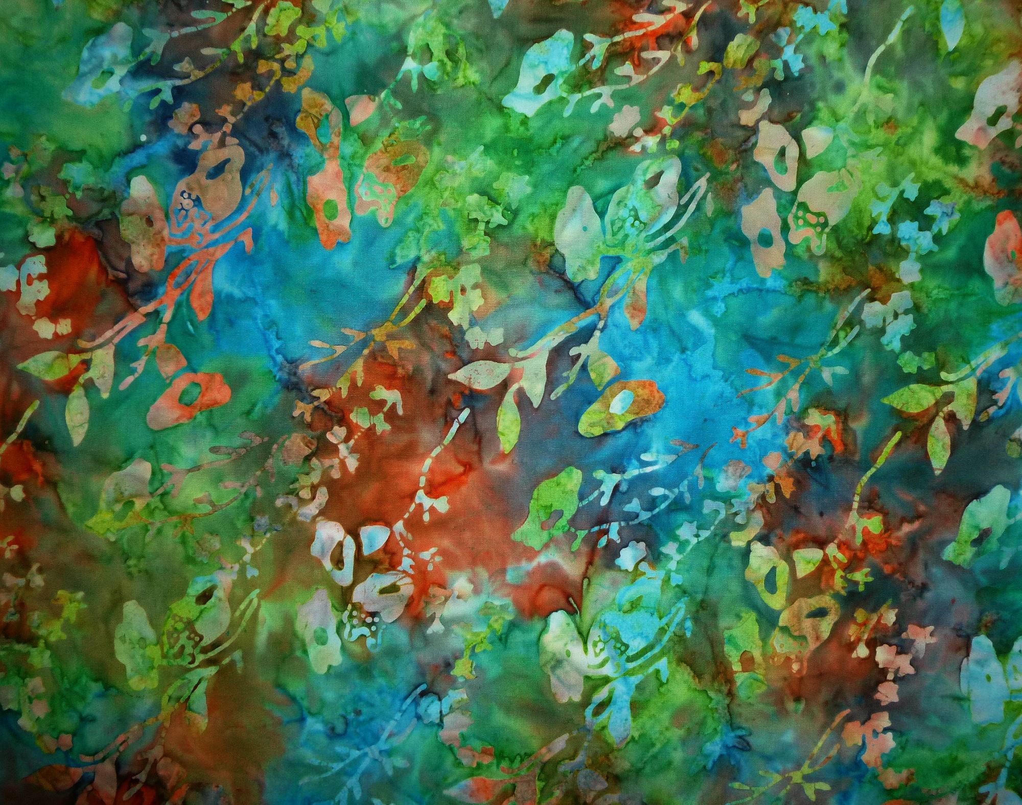 Stoff Batik Tropicana Colorburst blau-grün-orange