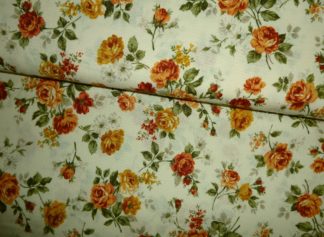 Stoff Rosen apricot-goldgelb auf natur