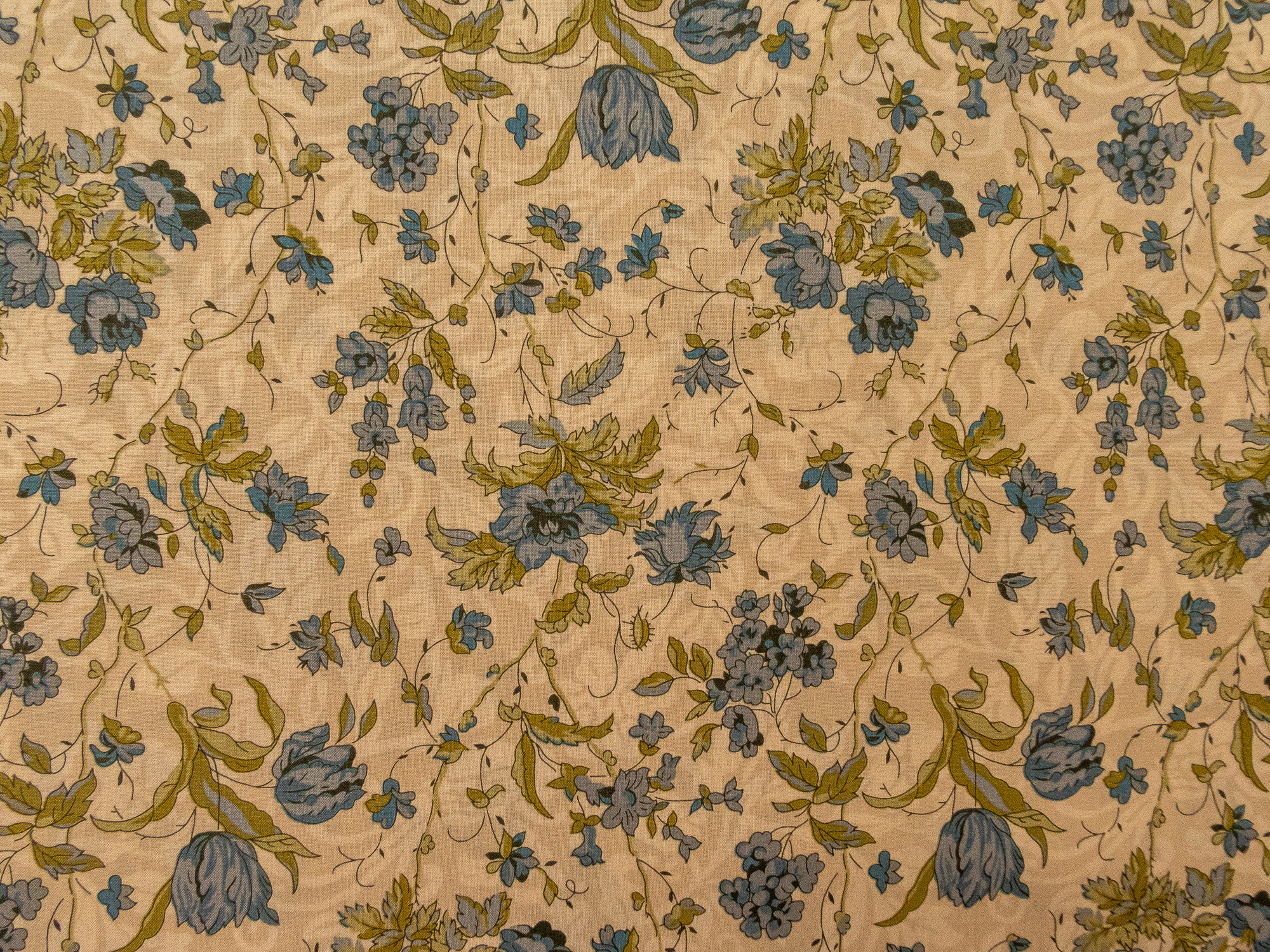 Stoff "Floral Damask" Blumen blau auf natur
