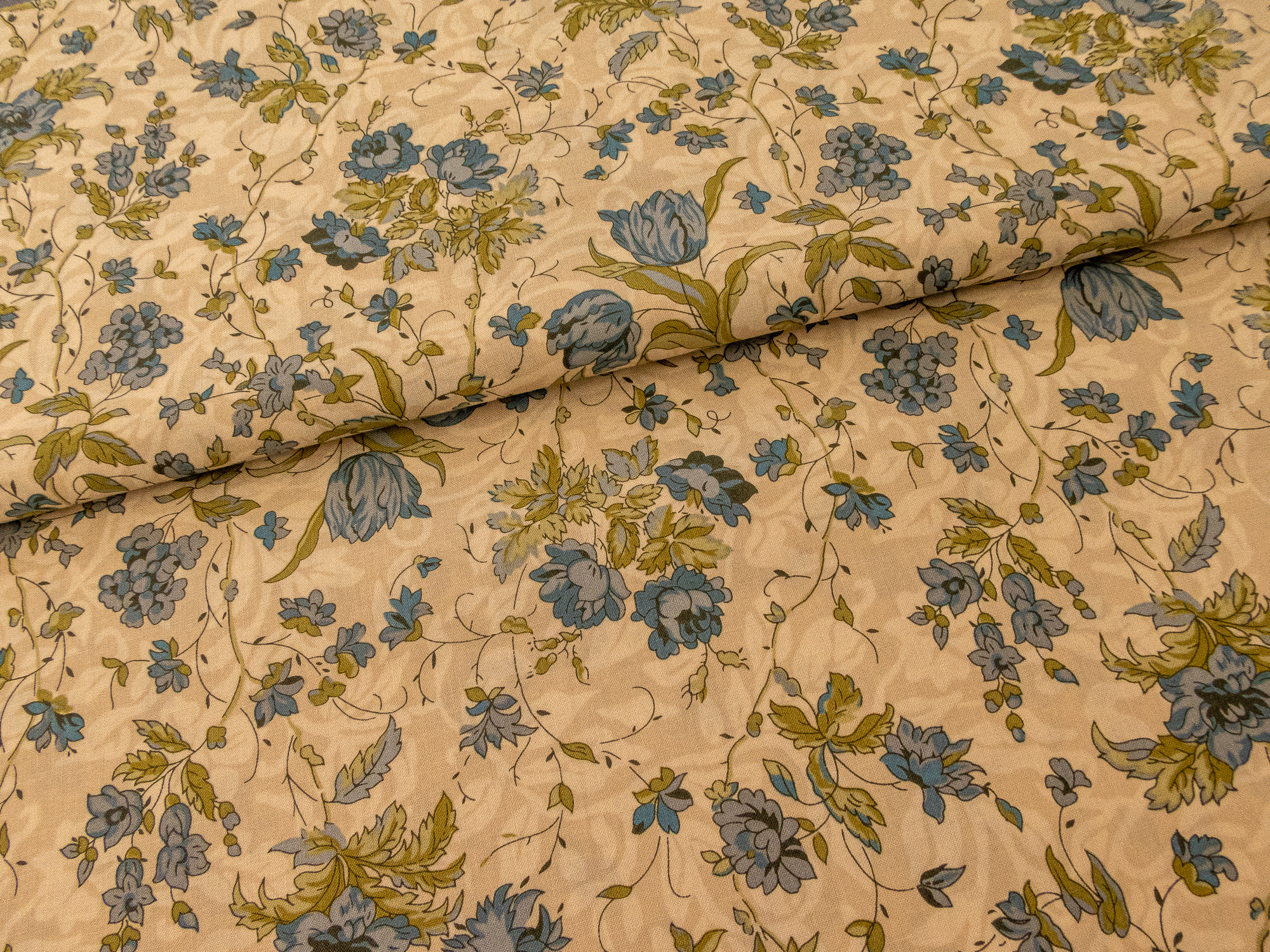 Stoff "Floral Damask" Blumen blau auf natur – Bild 3